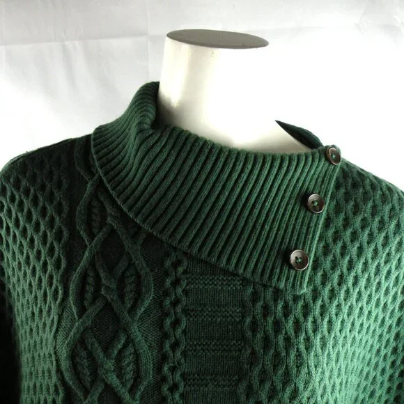 Talbots Green Cable Knit Cape Poncho Sweater - Picture 3 of 7